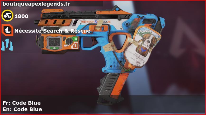 Skin Légendaire Code Blue en français ou Code Blue en anglais pour l'arme Alternator du jeu vidéo apex legends