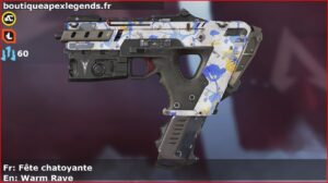 Skin Rare Fête chatoyante en français ou Warm Rave en anglais pour l'arme Alternator du jeu vidéo apex legends