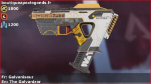 Skin Légendaire Galvaniseur en français ou The Galvanizer en anglais pour l'arme Alternator du jeu vidéo apex legends