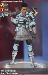 skin pour bangalore: Cristallin en français ou Clearwater en anglais , du jeu apex legends