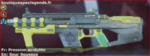 Skin Légendaire Pression acidulée en français ou Sour Squeeze en anglais pour l'arme CAR du jeu vidéo apex legends