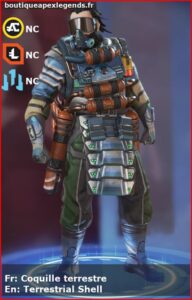 skin pour caustic: Coquille terrestre en français ou Terrestrial Shell en anglais , du jeu apex legends