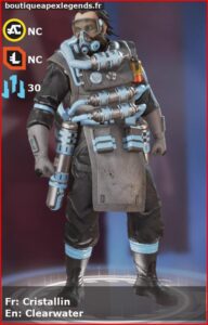 skin pour caustic: Cristallin en français ou Clearwater en anglais , du jeu apex legends