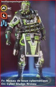 skin pour caustic: Niveau de boue cybernétique en français ou Cyber Sludge Niveau en anglais , du jeu apex legends