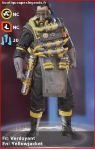 skin pour caustic: Verdoyant en français ou Yellowjacket en anglais , du jeu apex legends