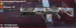 Skin Rare Cartographe en français ou Cartographer en anglais pour l'arme Devotion du jeu vidéo apex legends