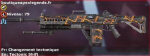 Skin Rare Changement tectonique en français ou Tectonic Shift en anglais pour l'arme Devotion du jeu vidéo apex legends