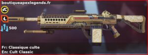 Skin Rare Classique culte en français ou Cult Classic en anglais pour l'arme Devotion du jeu vidéo apex legends