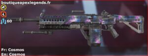 Skin Rare Cosmos en français ou Cosmos en anglais pour l'arme Devotion du jeu vidéo apex legends