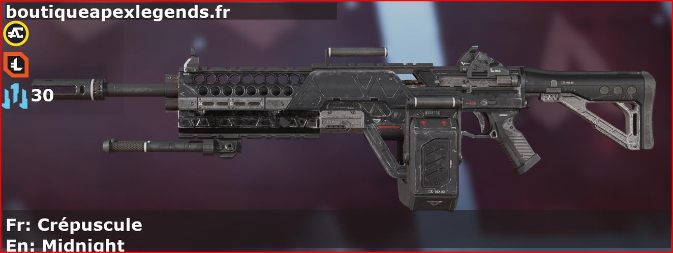 Skin Commun Crépuscule en français ou Midnight en anglais pour l'arme Devotion du jeu vidéo apex legends