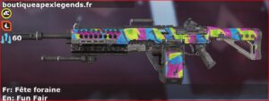 Skin Rare Fête foraine en français ou Fun Fair en anglais pour l'arme Devotion du jeu vidéo apex legends