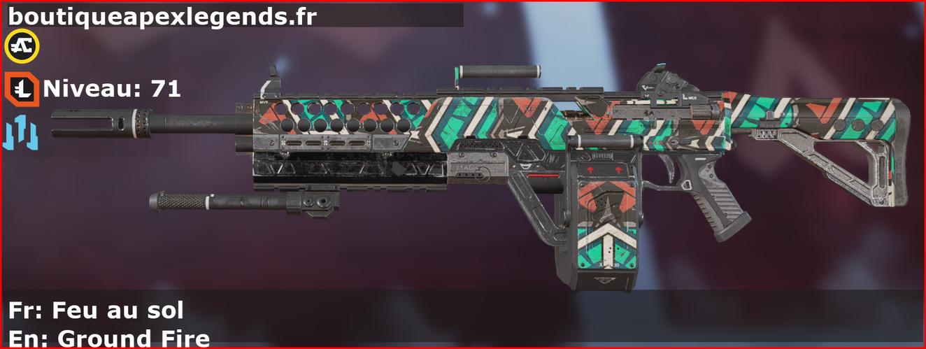 Skin Rare Feu au sol en français ou Ground Fire en anglais pour l'arme Devotion du jeu vidéo apex legends