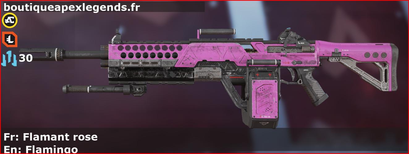 Skin Commun Flamant rose en français ou Flamingo en anglais pour l'arme Devotion du jeu vidéo apex legends