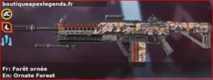 Skin Rare Forêt ornée en français ou Ornate Forest en anglais pour l'arme Devotion du jeu vidéo apex legends