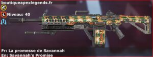 Skin Rare La promesse de Savannah en français ou Savannah's Promise en anglais pour l'arme Devotion du jeu vidéo apex legends