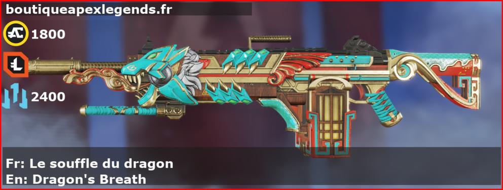 Skin Légendaire Le souffle du dragon en français ou Dragon's Breath en anglais pour l'arme Devotion du jeu vidéo apex legends