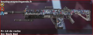 Skin Rare Lit de roche en français ou Rock Bed en anglais pour l'arme Devotion du jeu vidéo apex legends