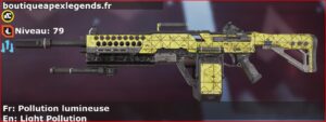 Skin Rare Pollution lumineuse en français ou Light Pollution en anglais pour l'arme Devotion du jeu vidéo apex legends