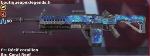 Skin Rare Récif corallien en français ou Coral Reef en anglais pour l'arme Devotion du jeu vidéo apex legends