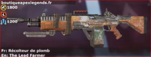 Skin Légendaire Récolteur de plomb en français ou The Lead Farmer en anglais pour l'arme Devotion du jeu vidéo apex legends