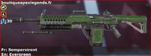 Skin Commun Sempervirent en français ou Evergreen en anglais pour l'arme Devotion du jeu vidéo apex legends