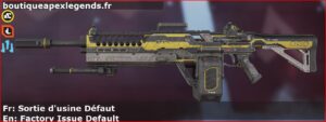 Skin Rare Sortie d'usine Défaut en français ou Factory Issue Default en anglais pour l'arme Devotion du jeu vidéo apex legends