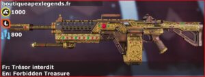 Skin Épique Trésor interdit en français ou Forbidden Treasure en anglais pour l'arme Devotion du jeu vidéo apex legends