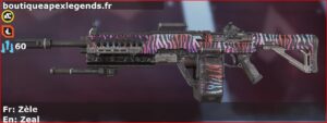 Skin Rare Zèle en français ou Zeal en anglais pour l'arme Devotion du jeu vidéo apex legends