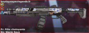 Skin Rare Fête chatoyante en français ou Warm Rave en anglais pour l'arme EVA-8 du jeu vidéo apex legends