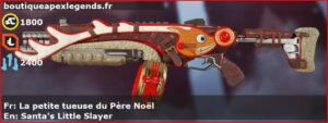 Skin Légendaire La petite tueuse du Père Noël en français ou Santa's Little Slayer en anglais pour l'arme EVA-8 du jeu vidéo apex legends