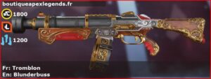 Skin Légendaire Tromblon en français ou Blunderbuss en anglais pour l'arme EVA-8 du jeu vidéo apex legends