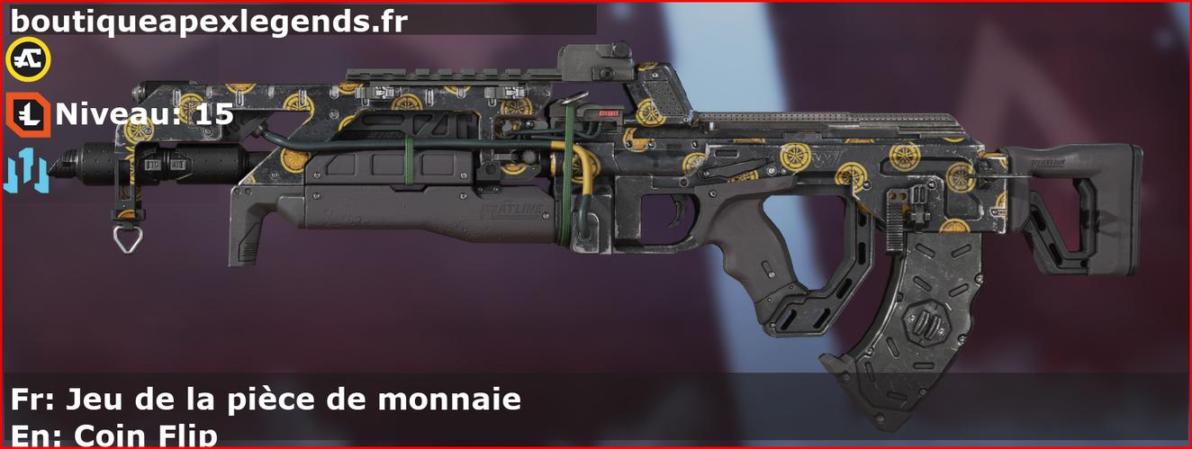 Skin Rare Jeu de la pièce de monnaie en français ou Coin Flip en anglais pour l'arme Flatline du jeu vidéo apex legends