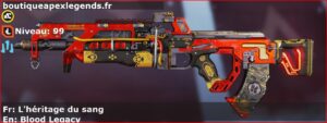 Skin Épique L'héritage du sang en français ou Blood Legacy en anglais pour l'arme Flatline du jeu vidéo apex legends