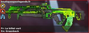 Skin Épique Le billet vert en français ou Greenback en anglais pour l'arme Flatline du jeu vidéo apex legends