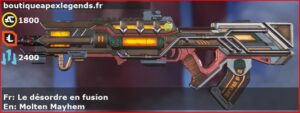 Skin Légendaire Le désordre en fusion en français ou Molten Mayhem en anglais pour l'arme Flatline du jeu vidéo apex legends