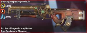 Skin Légendaire Le pillage du capitaine en français ou Captain's Plunder en anglais pour l'arme Flatline du jeu vidéo apex legends