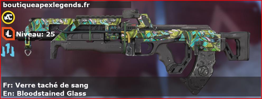 Skin Rare Verre taché de sang en français ou Bloodstained Glass en anglais pour l'arme Flatline du jeu vidéo apex legends