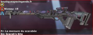 Skin Rare La morsure du scarabée en français ou Scarab's Bite en anglais pour l'arme Fusil triple du jeu vidéo apex legends