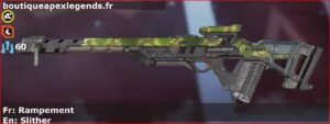 Skin Rare Rampement en français ou Slither en anglais pour l'arme Fusil triple du jeu vidéo apex legends