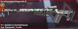 Skin Rare Sentiers fantastiques en français ou Fantastic Trails en anglais pour l'arme Fusil triple du jeu vidéo apex legends