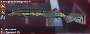 Skin Rare Au carré en français ou Squared Up en anglais pour l'arme G7 Scout du jeu vidéo apex legends