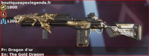 Skin Légendaire Dragon d'or en français ou The Gold Dragon en anglais pour l'arme G7 Scout du jeu vidéo apex legends