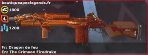 Skin Légendaire Dragon de feu en français ou The Crimson Firedrake en anglais pour l'arme G7 Scout du jeu vidéo apex legends