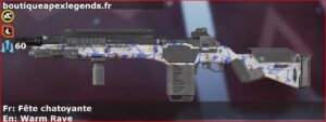 Skin Rare Fête chatoyante en français ou Warm Rave en anglais pour l'arme G7 Scout du jeu vidéo apex legends