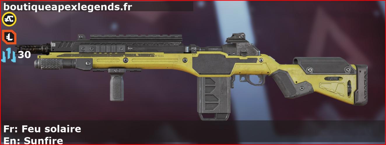 Skin Commun Feu solaire en français ou Sunfire en anglais pour l'arme G7 Scout du jeu vidéo apex legends