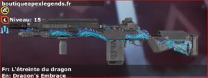 Skin Rare L'étreinte du dragon en français ou Dragon's Embrace en anglais pour l'arme G7 Scout du jeu vidéo apex legends