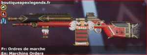 Skin Légendaire Ordres de marche en français ou Marching Orders en anglais pour l'arme G7 Scout du jeu vidéo apex legends