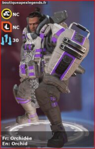 skin pour gibraltar: Orchidée en français ou Orchid en anglais , du jeu apex legends