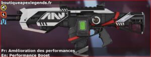 Skin Légendaire Amélioration des performances en français ou Performance Boost en anglais pour l'arme Hemlok du jeu vidéo apex legends