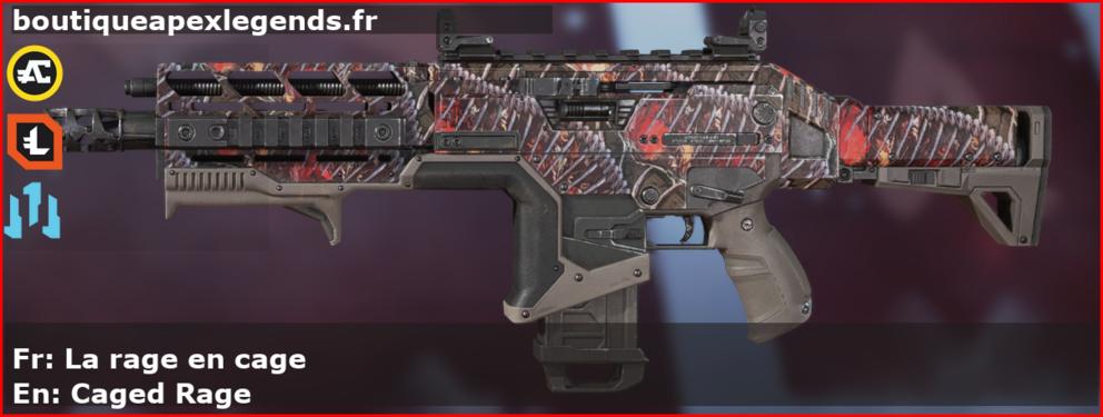 Skin Rare La rage en cage en français ou Caged Rage en anglais pour l'arme Hemlok du jeu vidéo apex legends